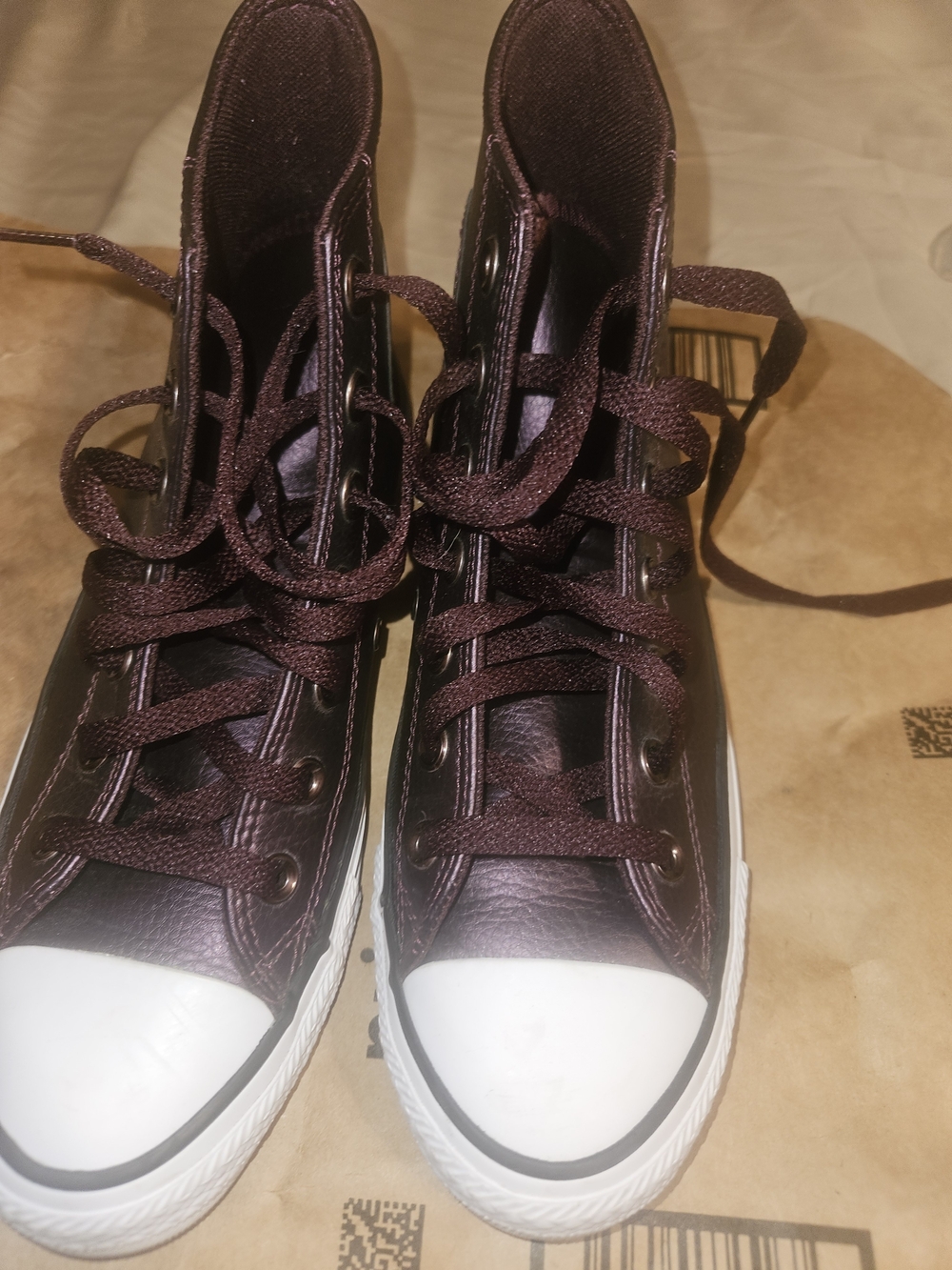 Converse Women’s High-Top Sneakers in Dark BurgundyBrown with White Toe Caps